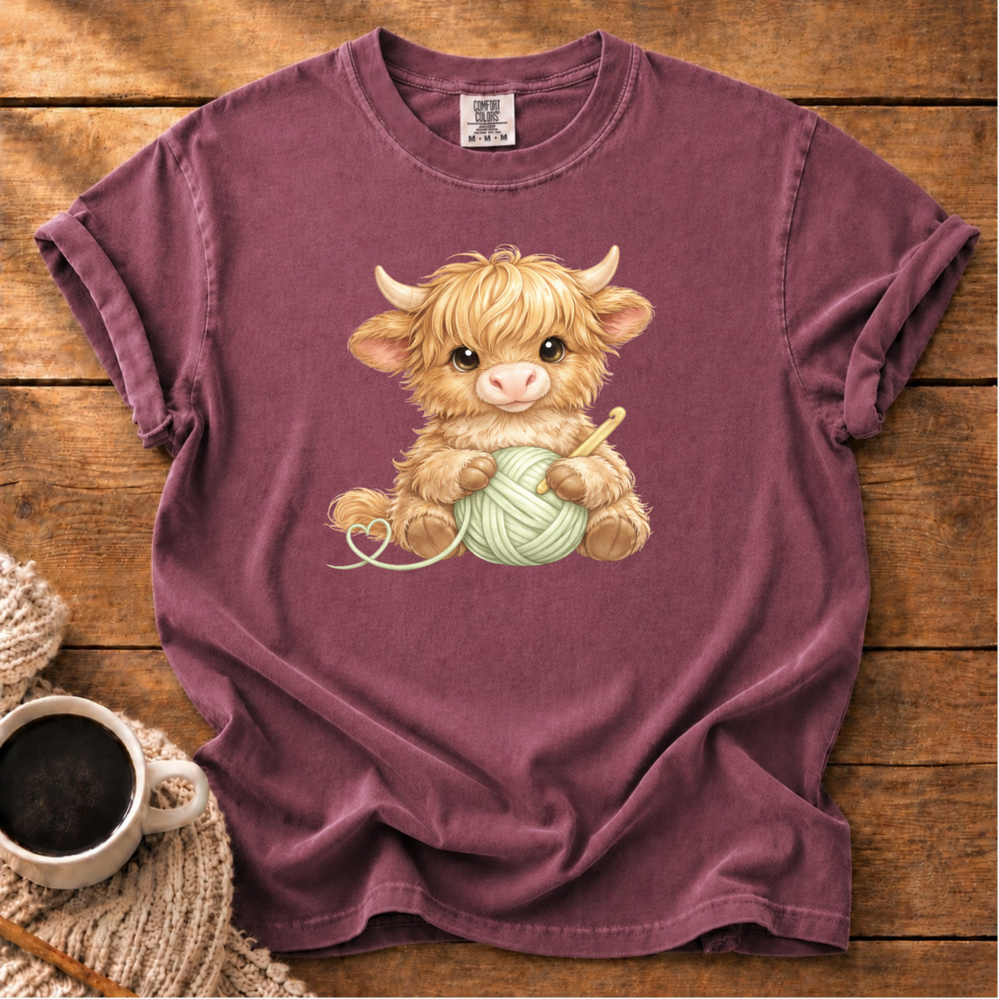 Knitting Highland Cow T-Shirt
