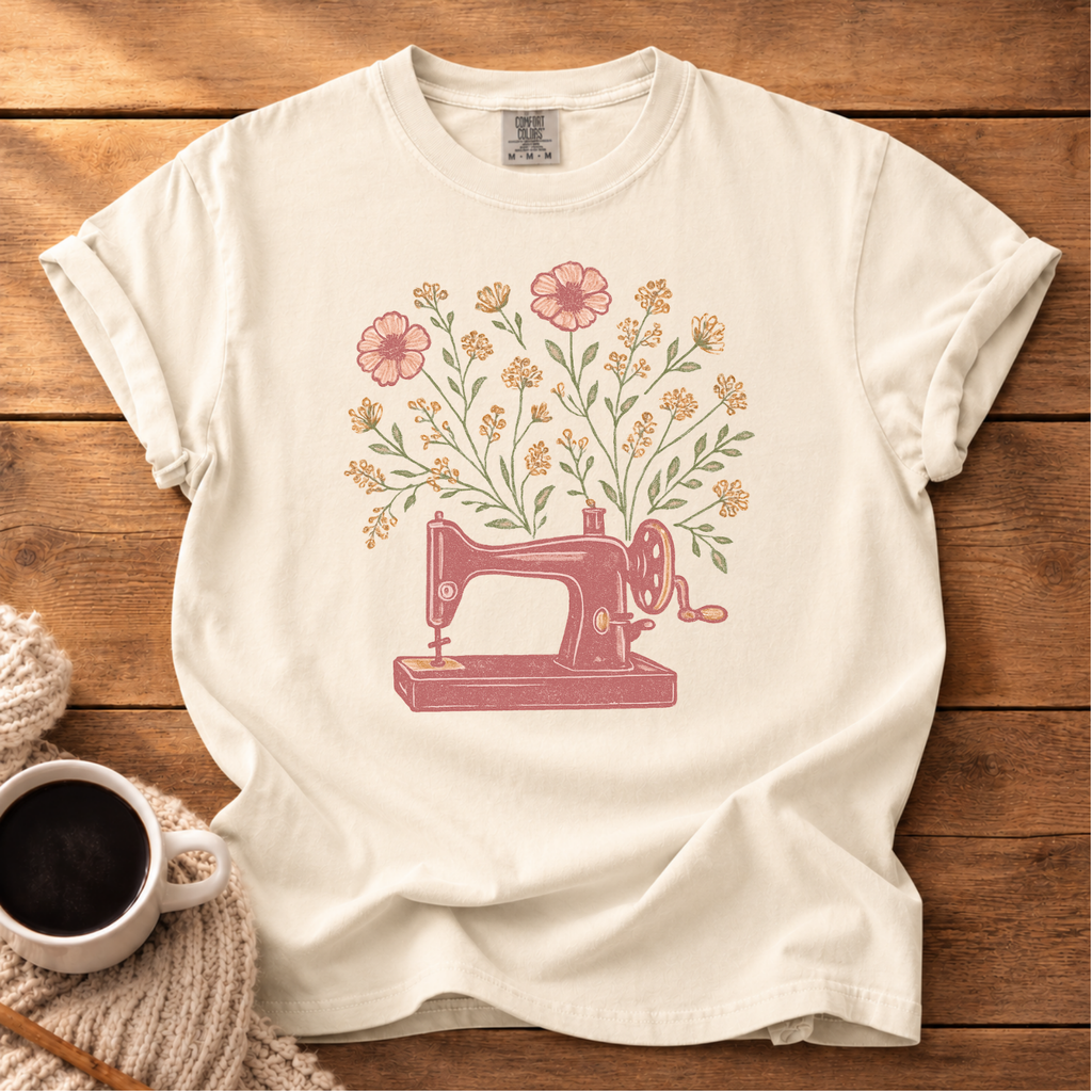 Sewing Machine with Flowers T-Shirt
