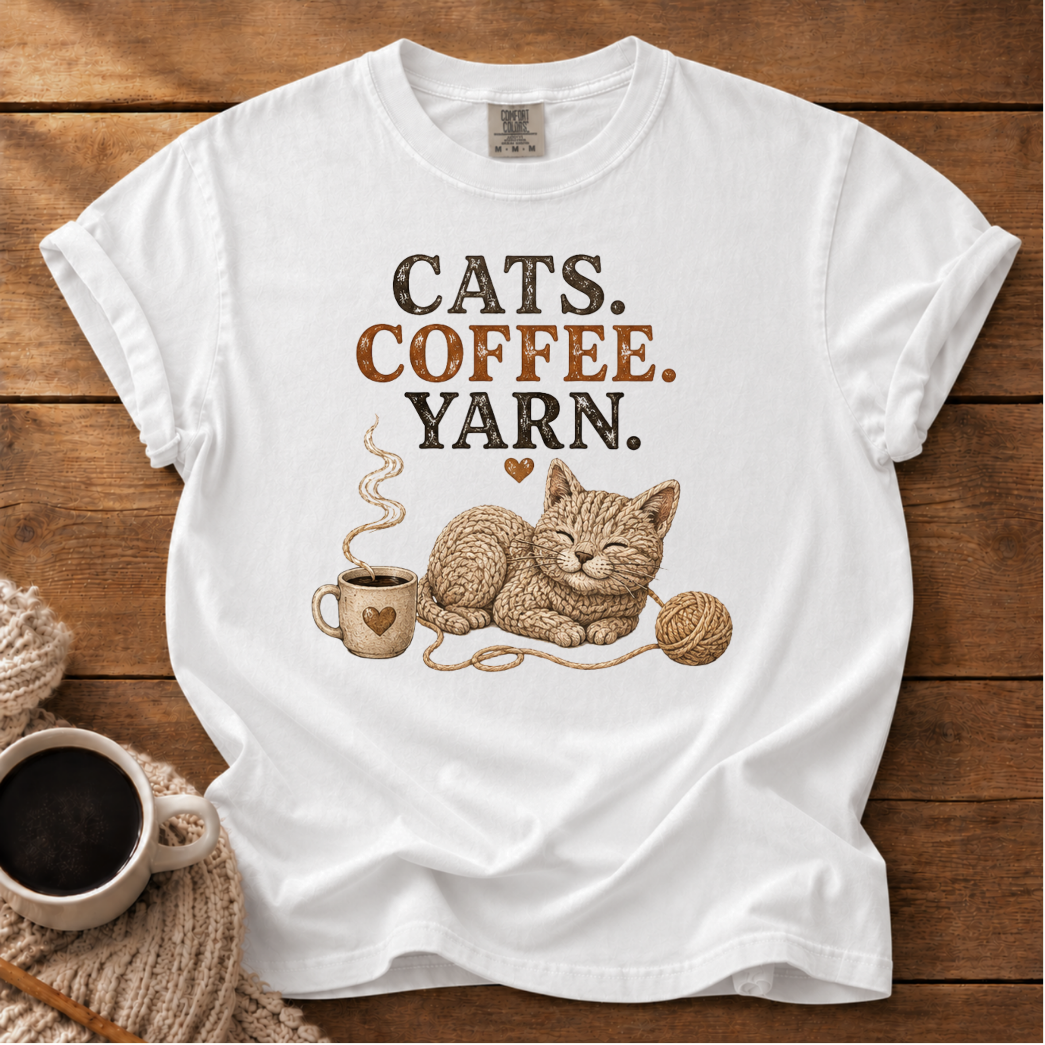 Cats, Coffee & Yarn T-Shirt
