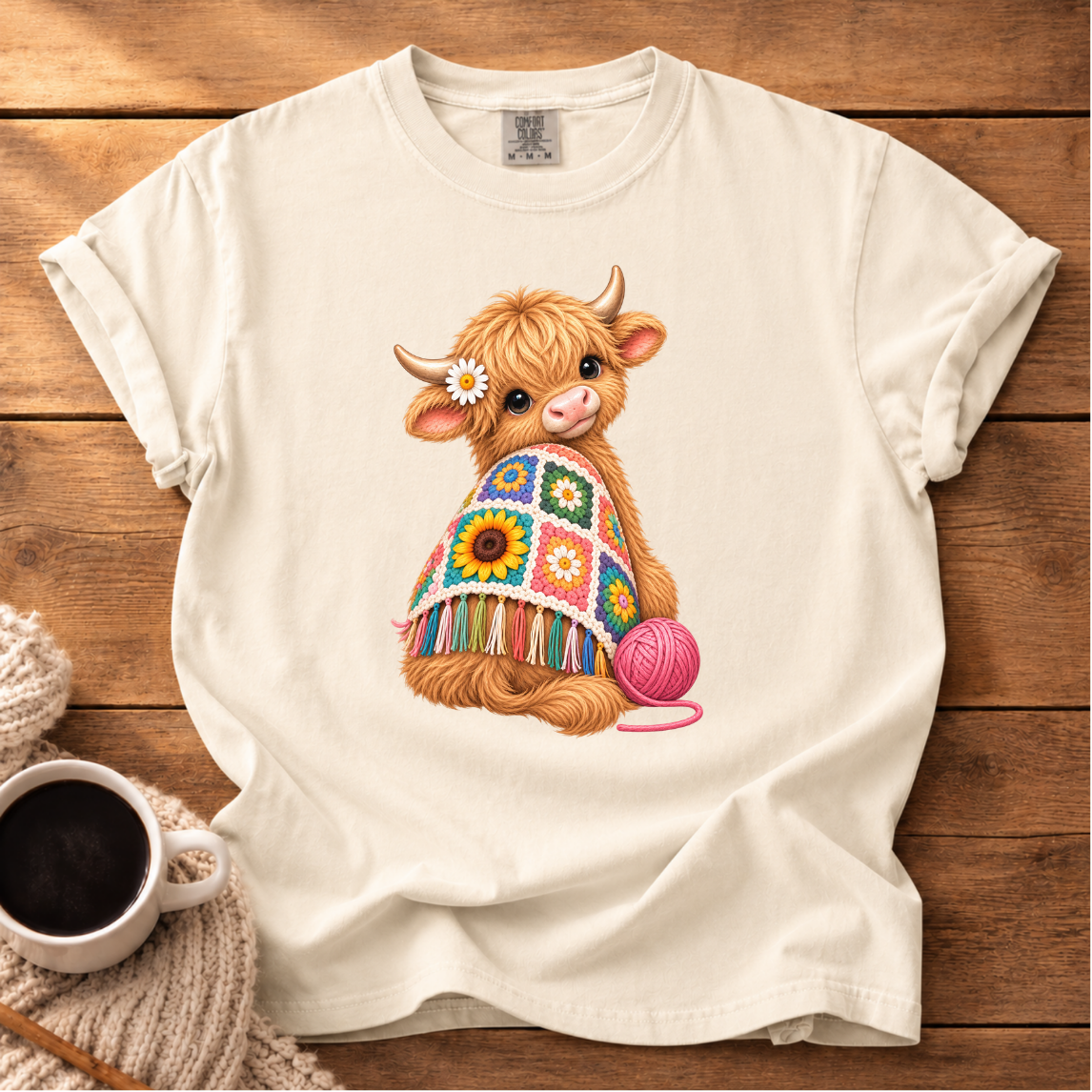 Granny Square Highland Cow T-Shirt