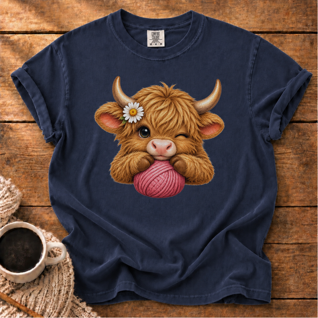 Pink Yarn Highland Cow T-Shirt