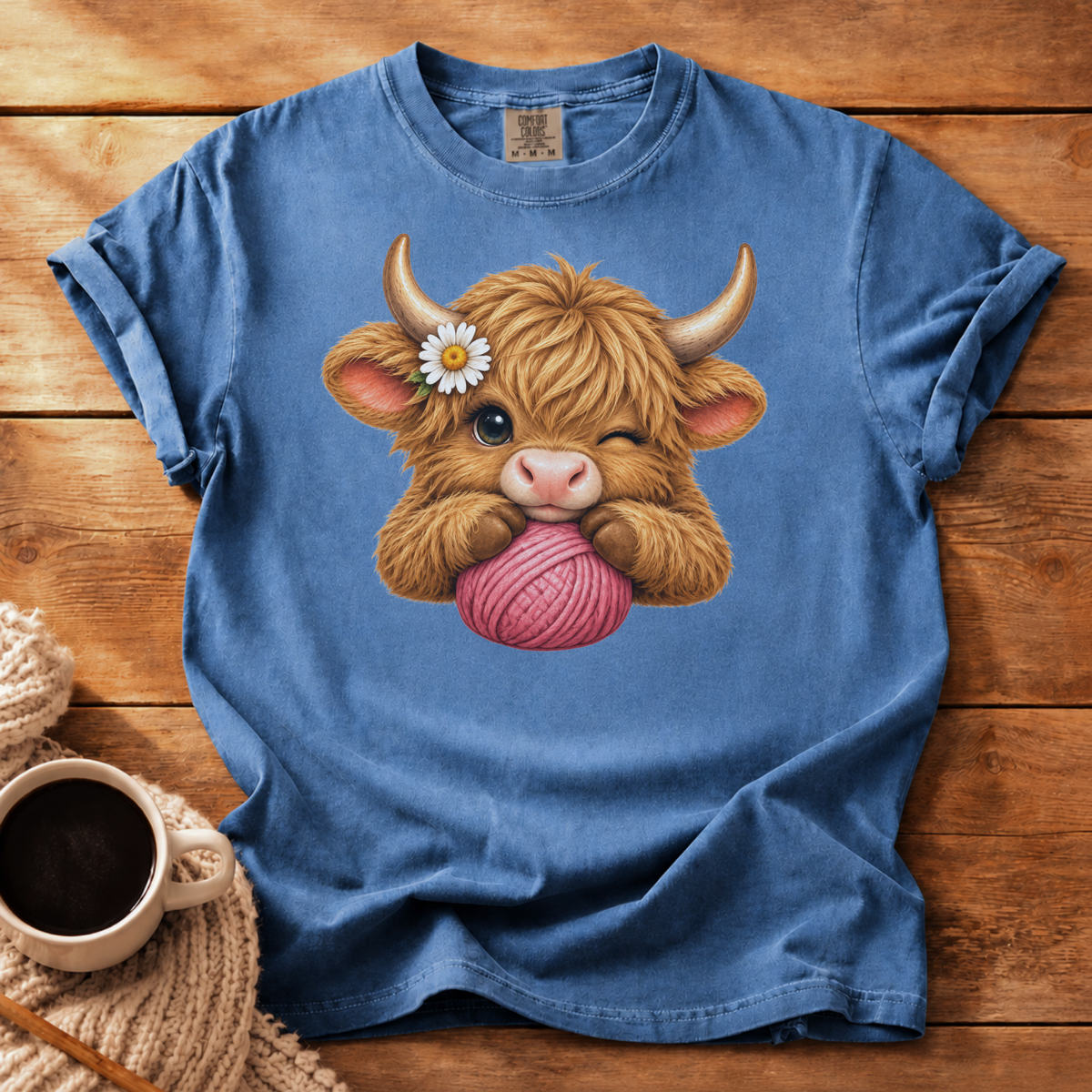 Pink Yarn Highland Cow T-Shirt